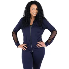 ポエティック ジャスティス レディース アウター ジャケット・ブルゾン トラックスーツ シアー Poetic Justice Curvy Womens Navy Zip Up Activewear Tracksuit Jacket Sheer Panels N