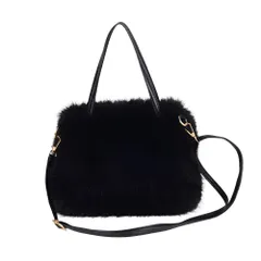 [レグエイト] ハンド バッグ ふわ もこ ファー ショルダー 2way トート レディース 秋 冬 オケージョン かわいい 上品 大人 韓国 黒 ベージュ グレー (ブラック) [ブラック]