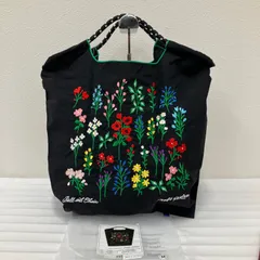 1199　美品　Ball＆Chain　ボールアンドチェーン　 エコバッグ　トートバッグ　花柄　 刺繍　ブラック系　黒　ナイロン　 軽量　セキネショウゴ　タグ付き　 レディース