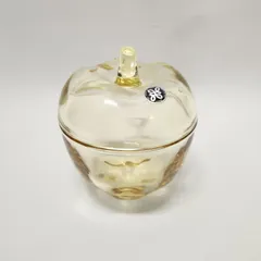 HOYA クリスタル りんご型 キャニスター アンバー 昭和レトロ ガラス 小物入れのサムネイル