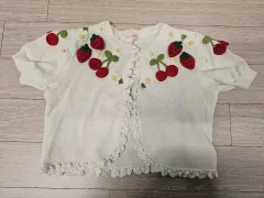 チュールさくらんぼ 딸기 アプリケーション ニットカーディガン 120