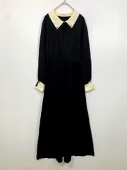 美品 JUNOAH ジュノア 配色デザイン バイカラーセミフレアニット ワンピース sizeM/黒 ◇■ レディース