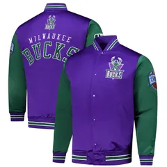 ミッチェルネス メンズ アウター ジャケット・ブルゾン サテン Mens Mitchell Ness Purple Milwaukee Bucks Hardwood Classic Primetimeのサムネイル