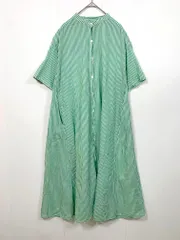 美品 FREAK'S STORE フリークスストア ストライプ 半袖 ボイル シャツ ワンピース sizeF/緑 ■■ レディース