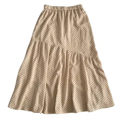 【GU】ドットスカート｜レディースMサイズ｜ベージュ｜ロング丈｜黒ドット｜総ゴム｜古着