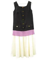 グレースコンチネンタル GRACE CONTINENTAL Class リネンタッチ配色ワンピース ネイビー 38 ノースリーブ 2024SS