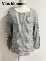Vlas blomme　ヴラスブラム　Linen Stripeプルオーバー　2023年購入　日本製　リネンストライプブラウス　F（フリー）　カジュアル　おしゃれ　送料込み　6465686のサムネイル