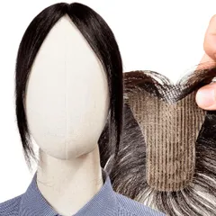 Luce brillare ピンなし ピン無し部分ウィッグ 頭頂部 白髪隠し 部分 ピン不要 リタッチ 分け目 人毛100% ヘアピース 女性用 手植え トップピース つけ毛 増毛 軽量 自然 [ナチュラルブラック, 前髪未カット] [6×8cm, ピン無し]