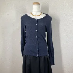グリーンレーベルリラクシング カーディガン 38 M ネイビー 紺 コットン 洗える ストレッチ ボートネック 羽織 オフィス きれいめ 春秋