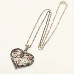 ハートデザインネックレス　ガーネット　マーカサイト　シルバー925　11.1g