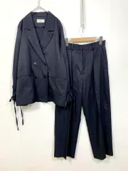 美品 BONLECILL noir ボンルシールノワール 2way袖リボンテーラードジャケット＆センタープレススラックス セットアップ sizeM-L/濃紺 ■■◎レディース