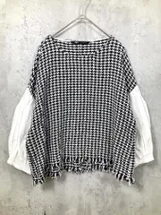 ZARA ザラ ツイード ボリュームスリーブ ツイード バルーンスリーブ シャツ sizeL/白×黒 ■■ レディース