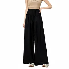 [RED RAY] [レッドレイ] レディース ワイドパンツ ガウチョパンツ ウエストゴム 総ゴム ストレッチ のびのび 美脚 脚長 着痩せ 無地 (JP, アルファベット, L, ブラック) [ブラック] [L]