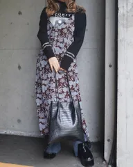 One Color Flower Cami-Onepiece (blue-brown)のサムネイル