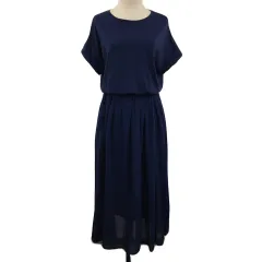 アーバンリサーチ ドアーズ URBAN RESEARCH DOORS ワンピース フレア ロング ドッキング 切替 布帛 ウエストゴム 半袖 One 紺 ネイビー