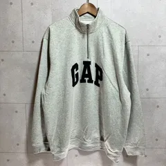 GAP ギャップ ハーフジップ スウェット プルオーバー トレーナー トップス XL ロゴ 刺繍 グレー メンズ SU-4-3