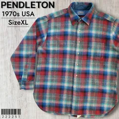 PENDLETONペンドルトン■美品 1970s vintage USA製 Lodge Shirt ロッジシャツ XL 長袖 ピュアヴァージンウール 好配色 灰×青×赤 ブロックチェック プラッド タータン グラデーション シャドー フランネル ボードシャツ