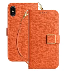 inch対応) 5.8 XS/X (iPhone ケース - ケース 擦り傷防止 上質な手触り 高級PUレザー 横置きスタンド機能 スタンド機能 カード収納 10s iPhone iPhone iPhone 贈り物 オレンジ 全面保護 薄型 軽量 カードポケッ