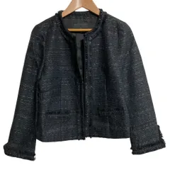 美品 ICB アイシービー ツイードノーカラージャケット サイズ9 ネイビー レディース 古着 中古 USED