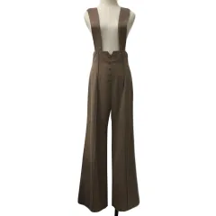デイシー deicy サロペット パンツ ワイド フレア ロング 2WAY ハイウエスト センターシーム 無地 1 茶 ブラウンのサムネイル