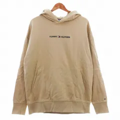 トミーヒルフィガー TOMMY HILFIGER ロゴ刺繍 パーカー プルオーバー 長袖 フード ラグランスリーブ コットン M ベージュ トップス