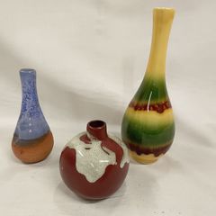 美デザイン】花瓶・一輪挿し 3点セット◇昭和レトロ モダン作家物 陶器
