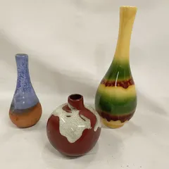 中古品 一輪挿し 3点セット 花瓶 和モダン 陶器 インテリア 三彩 フラワーベース 蹲 うずくまる U720