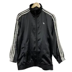良品 adidas Originals アディダス サテン ファイヤーバード トラックトップ フリル スリーストライプス ジャケット L ブラック レディース 古着 中古 USED