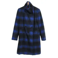 美品 Paul Smith BLACK LABEL ポールスミス ブラックレーベル オンブレチェック ウールコート 38サイズ ブルー ブラック レディース 古着 中古 USED