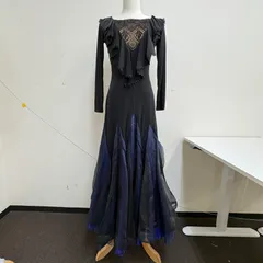 【Chacott】社交ダンス衣装 ワンピース ドレス 黒 ブラック ブルー オーガンジー プリーツ 七分袖 チャコット