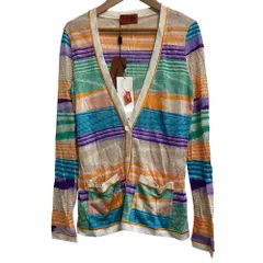 未使用 MISSONI ミッソーニ レーヨンニットボーダーカーディガン サイズ40 マルチカラー レディース 古着 中古 USED