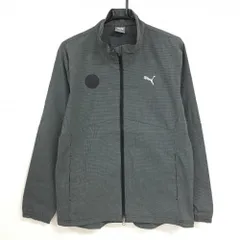 【超美品】プーマ ジャケットブルゾン 黒×白 細目格子 ロゴシルバー メンズ XL ゴルフウェア PUMA