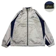 ASICS アシックス NylonJacket ナイロンジャケット Windbreaker ウインドブレーカー 90s EmbroideredLogo 刺繍ロゴ Polyester ポリエステル White ホワイト 白 Navy ネイビー 紺 Lのサムネイル