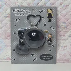 ハローキティ マスコット リボン ストラップ ファー キーホルダー (ブラック)