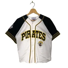 90’s vintage 90年代 ヴィンテージ MLB STARTER PIRATES スターター ピッツバーグ パイレーツ 野球ユニフォーム ゲームシャツ チーム 半袖シャツ フロント刺繡 ワンポイント刺繡 KOREA製 Mサイズ ブラック ホワイトのサムネイル