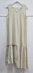 ノースリーブ リネン ロング丈ワンピース フリル アシンメトリー ワンピース