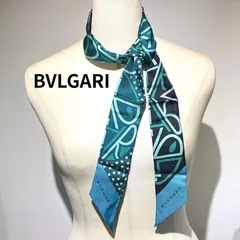 BVLGARI ブルガリ ロゴ シェリー リボン スカーフ シルク グリーン ブラック マルチカラー リバーシブルのサムネイル