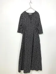 natural couture ナチュラルクチュール レトロ小花 ワンピース sizeF/黒 ■◆レディース