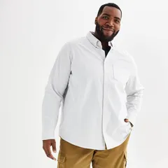 ソノマ メンズ トップス Tシャツ トール ダウン Big Tall Sonoma Goods For Life Perfect Length ButtonDown Shirt Grey And White Stripes ホワイト