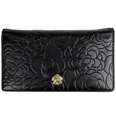 シャネル CHANEL カメリア 二つ折り 長財布 ココマーク 長財布 レザー ブラック レディース 【中古】