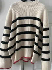 ZARA アイボリー ブラック ストライプ ニット