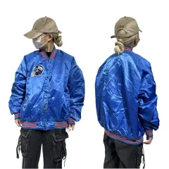 90s ヴィンテージ ブルー ブルゾン 刺繍 オーバーサイズ ジャケット XL