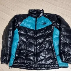 ヴィンテージ THE NORTH FACE ザノースフェイス ブラック/ブルー ほぼファー 軽量ダウン アウター (105)
