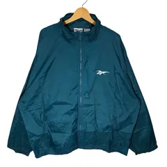 90's vintage 90年代 ヴィンテージ Reebok リーボック ナイロンジャケット フルジップ ジップアップ デカロゴ刺繍 ウインドブレーカー 長袖 バックプリント刺繡 ワンポイント刺繡 オーバーサイズ フィリピン製 Lサイズ グリーン