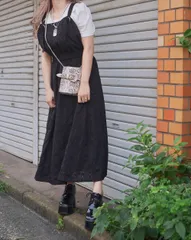 Lacy Stripes Salopette Flare Skirt (black)のサムネイル