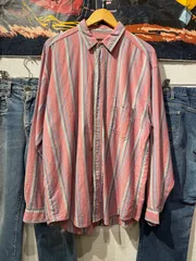 【 80’s / Eddie Bauer 】黒タグ　エディーバウアー　変形　ストライプシャツ　ピンク　XL