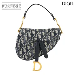 未使用 展示品 クリスチャン ディオール Christian Dior オブリーク サドル ミニ 2way ハンド バッグ キャンバス レザー ネイビー 90316635