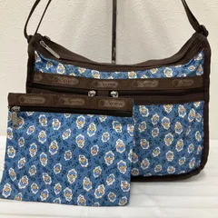 1182　LeSportsac　レスポートサック　 ショルダーバッグ　斜めがけ　紐調節可能　 デラックスエブリデイ　マチ拡張　花柄　 ソレイアード　コラボ　ブルー系　青　 ナイロン　軽量　ポーチ付き　レディース