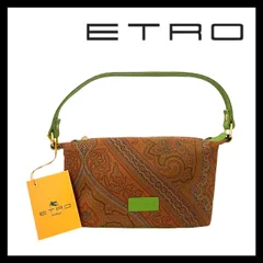 MU【ETRO】ペイズリー柄 ミニハンドバッグ ブラウン/茶系 ライトグリーン/黄緑 ワンショルダーバッグ アクセサリーポーチ エトロ (MU-2322)のサムネイル