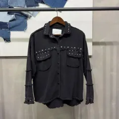 (90) ザラ ZARA レディース カジュアル スタッズ デニムシャツ ブラックデニムシャツ
